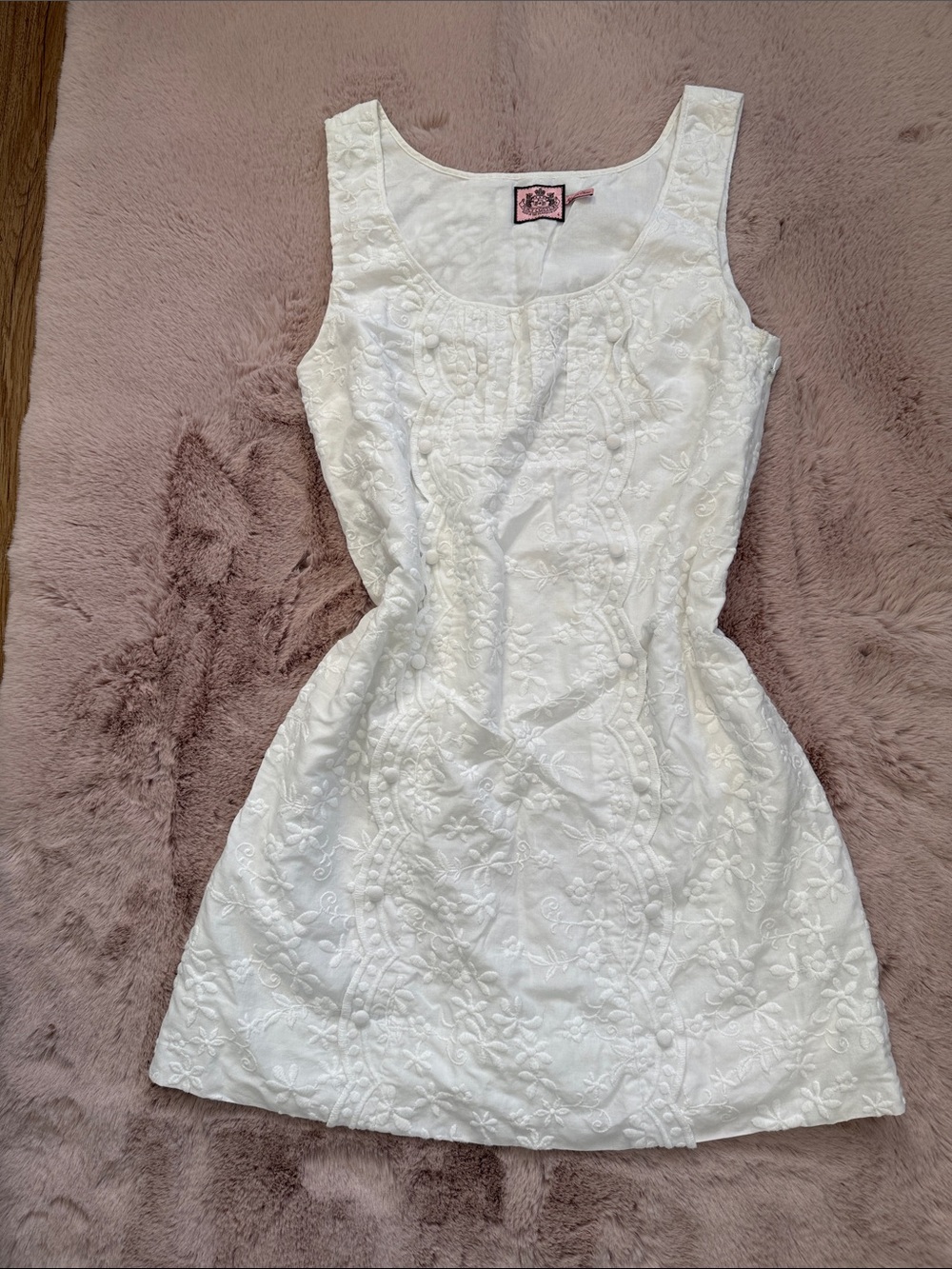 Vintage Y2k Juicy Couture White Embroidered Sleeveless Shift Dress